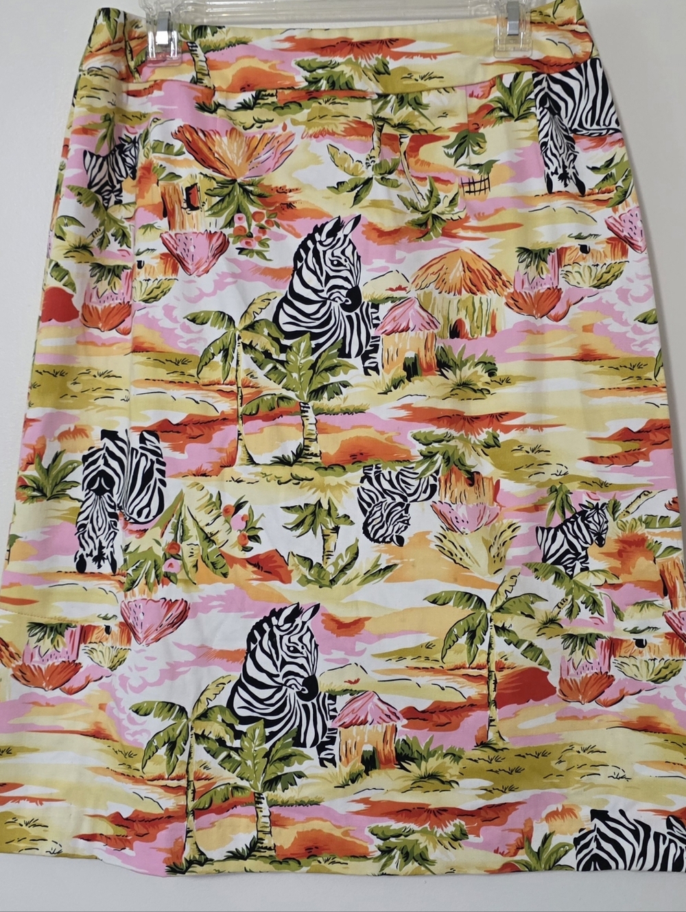 Vintage Hervé Benard Skirt Whimsical Safari Zebra Tropical Vibrant Preppy Sz 10
